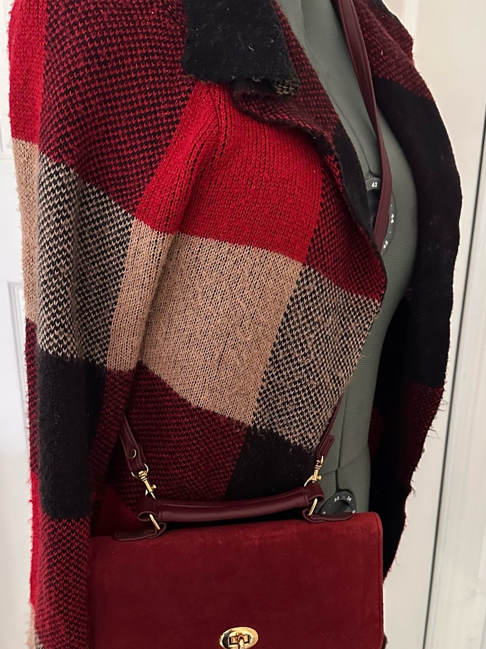 Women's Burgundy Suede Crossbody Bag with Top Handle